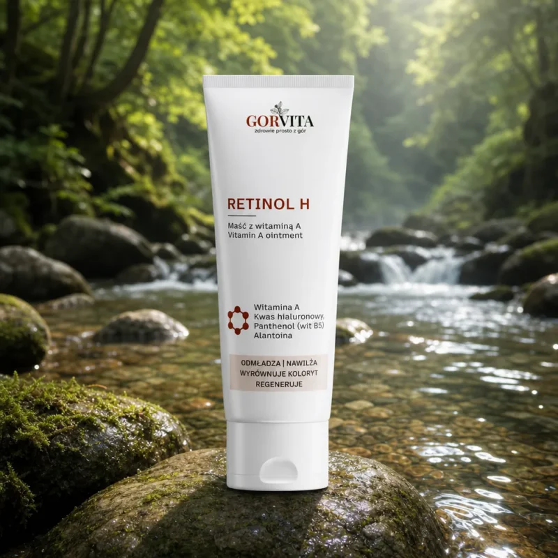 Maść Retinol H Gorvita 60 ml na kamieniu w górskim potoku w Gorcach